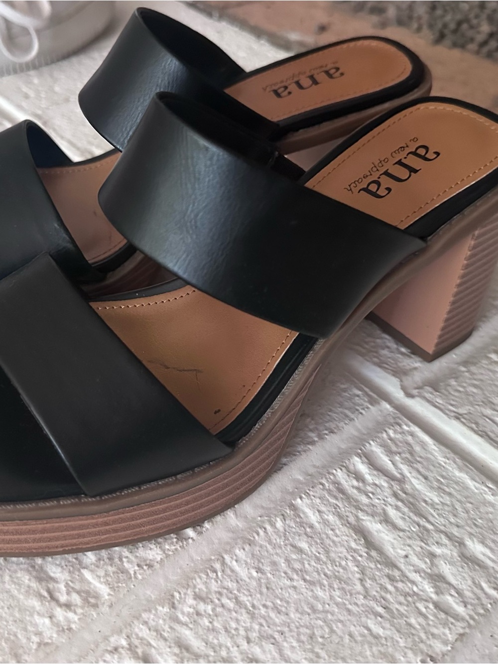 a.n.a Black Double-Strap Platform Block Heels